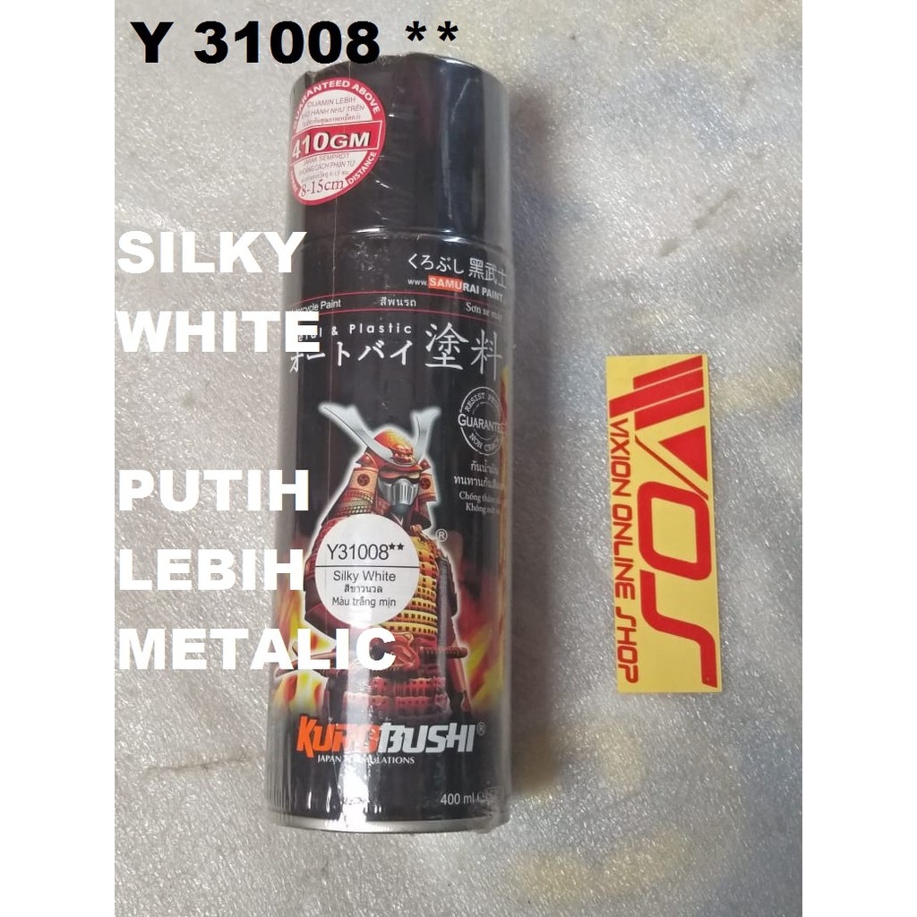 

CAT KALENG SEMPROT PYLOX MERK SAMURAI 400ML SILKY WHITE PUTIH METALIC Y 31008 **