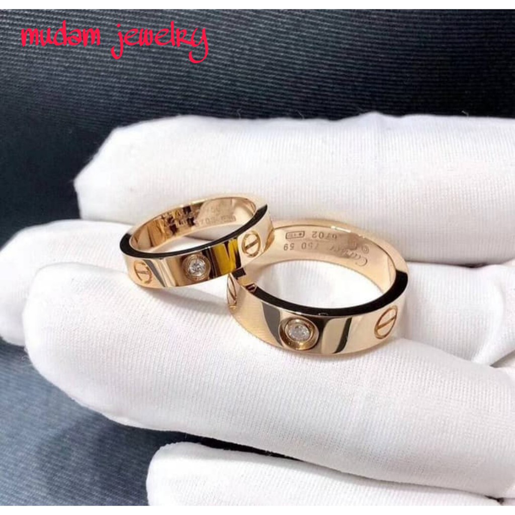 Cincin Unisex Titanium C4rtier Dengan Kristal Lapis Emas 18K