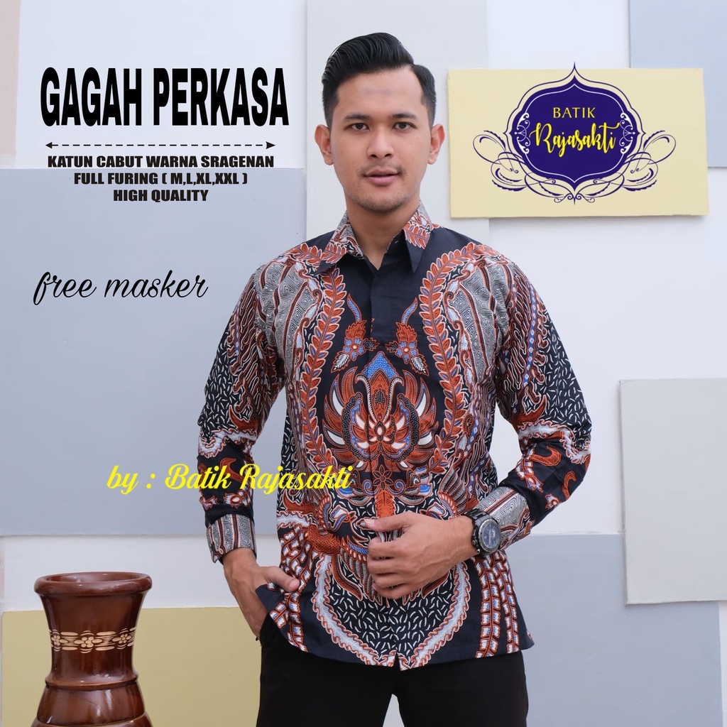 GAGAH PERKASA RAJASAKTI KEMEJA BATIK SOLO PRIA LENGAN PANJANG LAPIS FURING ATASAN BATIK PREMIUM MODERN KATUN HALUS BAHUWIRYA  BANAMITRA BANAMITRA PUTIH BANGSAWAN BAYU PUTRA BERLIAN BIRU BHARATAYUDA BIMASENA BIRENDRA BIRU INDAH BRAHMAKERTA BRAHMAKERTA
