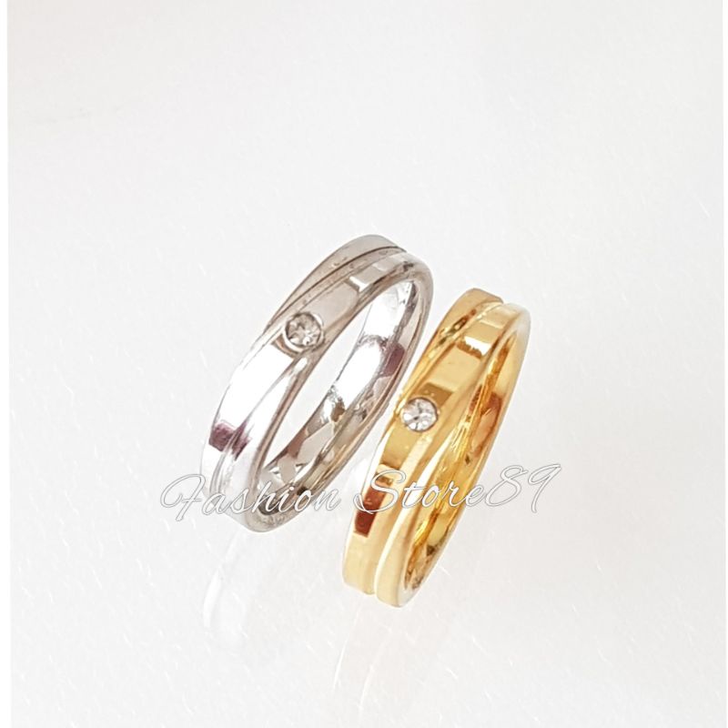 Cincin Couple Single Titanium permata Silver Gold Impor Halal cincin nikah Anti Karat