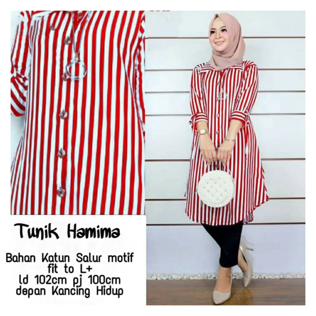 TUNIK HAMIMA WANITA / LONG HEM WANITA / TUNIK KATUN SALUR MOTIF ASLI