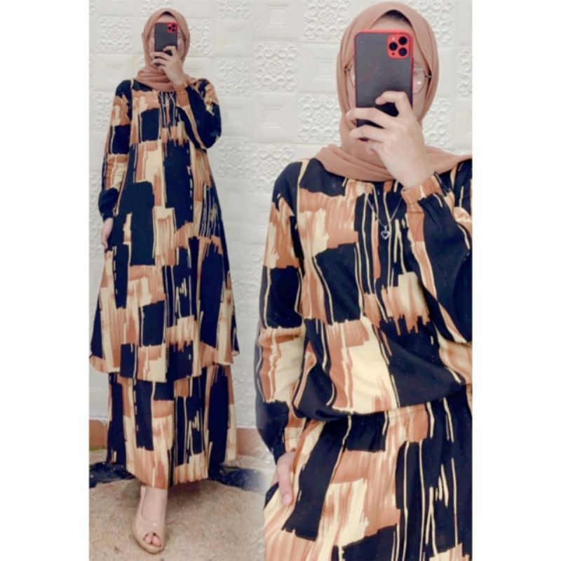 Setelan Rok Malaysia Motif Katun busui friendly by Famys Hijab
