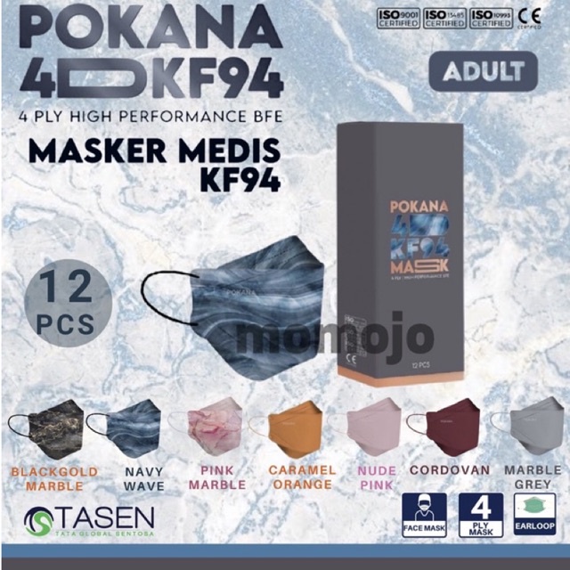 MASKER POKANA 4D KF 94 KF94 MASKER MEDIS 4PLY EARLOOP HIGH PERFORMANCE BFE ISI 12 PCS