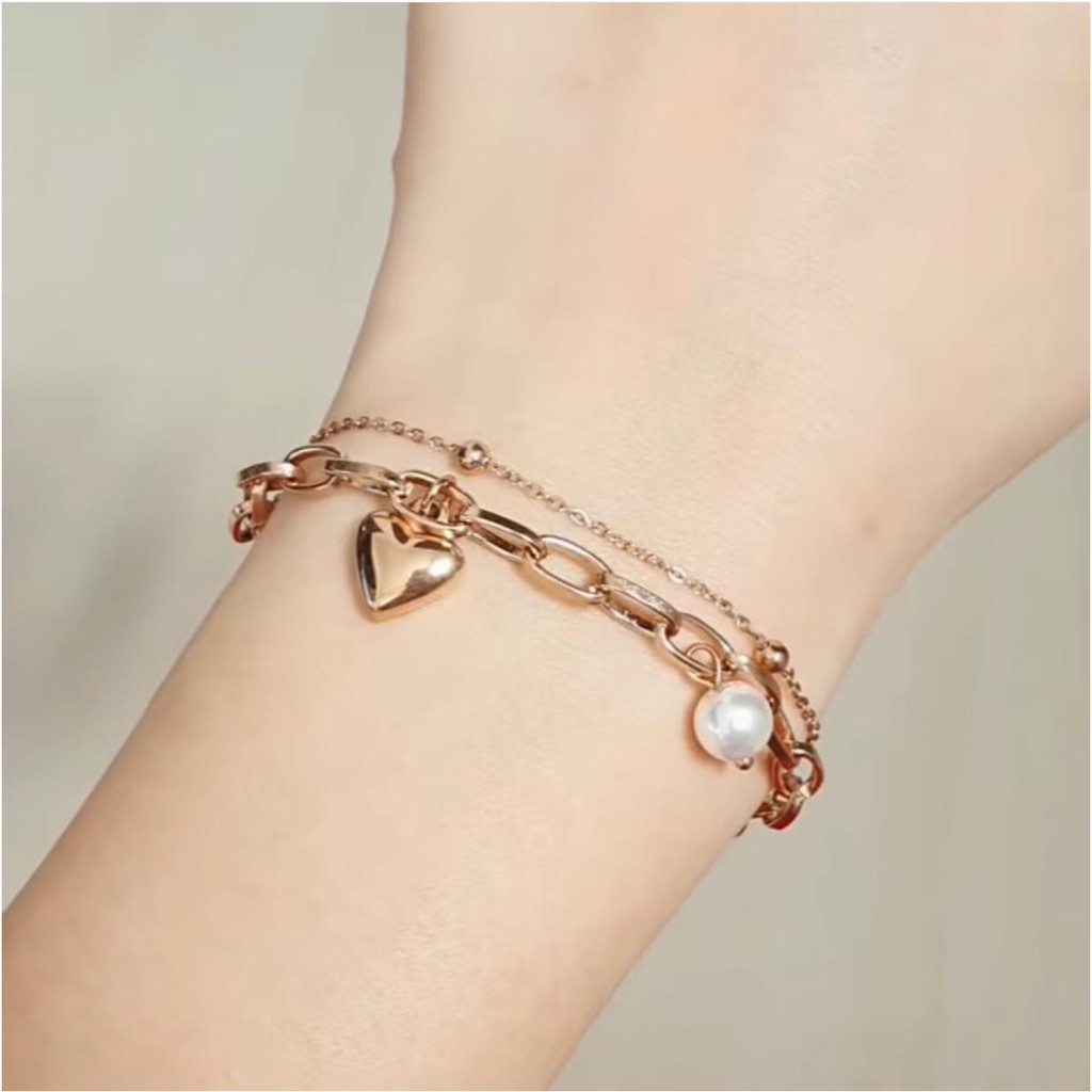 gelang tangan wanita titanium anti karat model love 2layer fashion korea