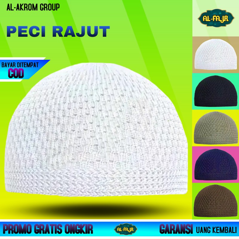 Peci Kopiah Haji Rajut Putih / Songkok Rajut Nanas Polos
