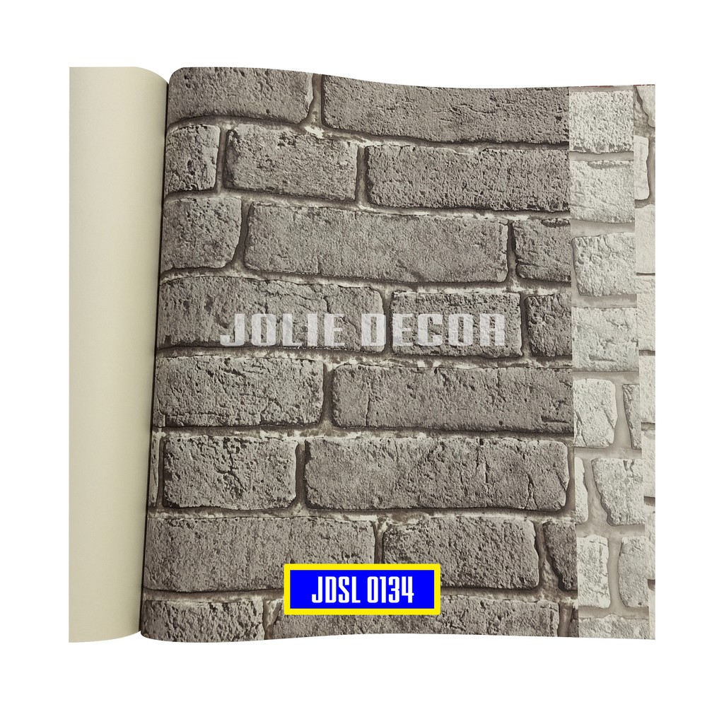 Wallpaper Dinding Vinyl Motif 3D Rustic Grunge Bata Dark Gray