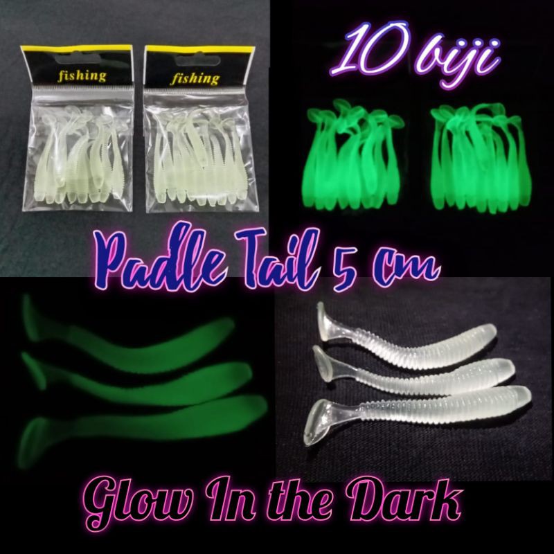 10 Biji Soft Lure Padle Tail Glow In the Dark GID Softlure