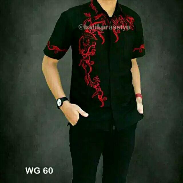 Baju Batik Ukiran Merah,kemeja Fashion