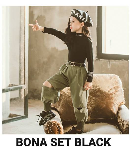 BONA SET BLACK / BAJU SETELANA LENGAN PANJANG CELANA PANJANG ANAK IMPORT KOREA