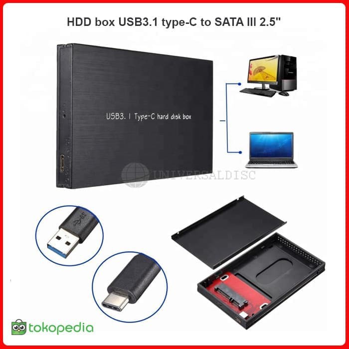 Case Hardisk USB3.1 Type C To SATA III 2.5&quot; inch HDD/SSD Aluminium Box Casing HDD USB C