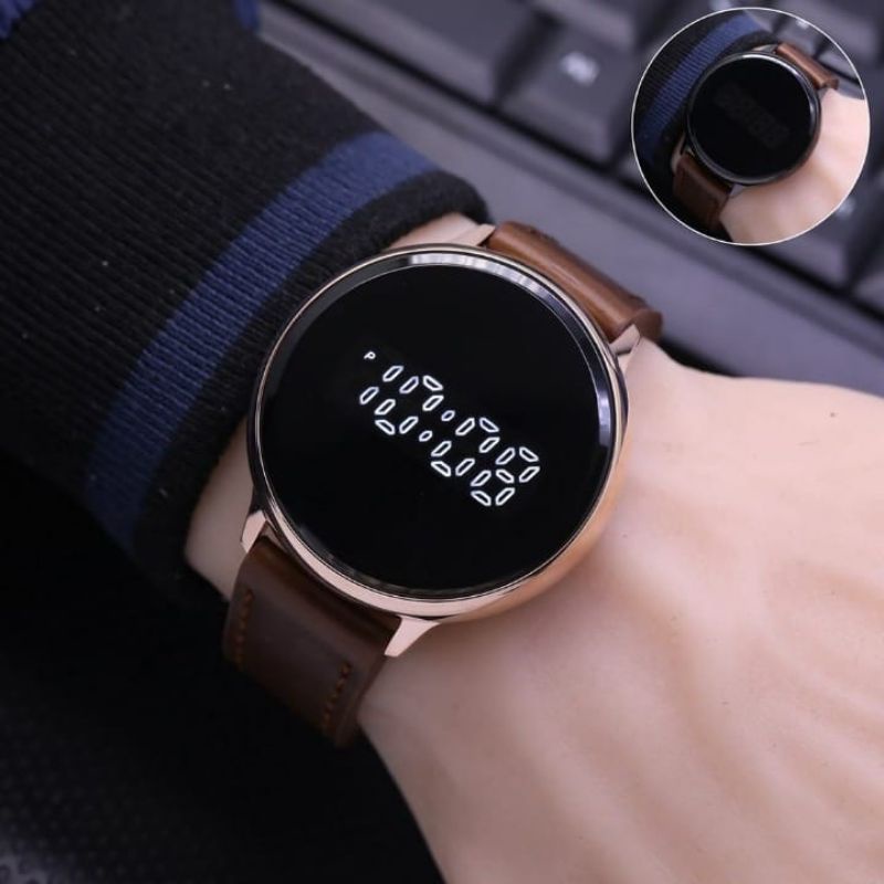[COD] Jam Tangan Pria F4102S Tl Led Touch Screen Tali Kulit Free Box & Baterai Cadangan