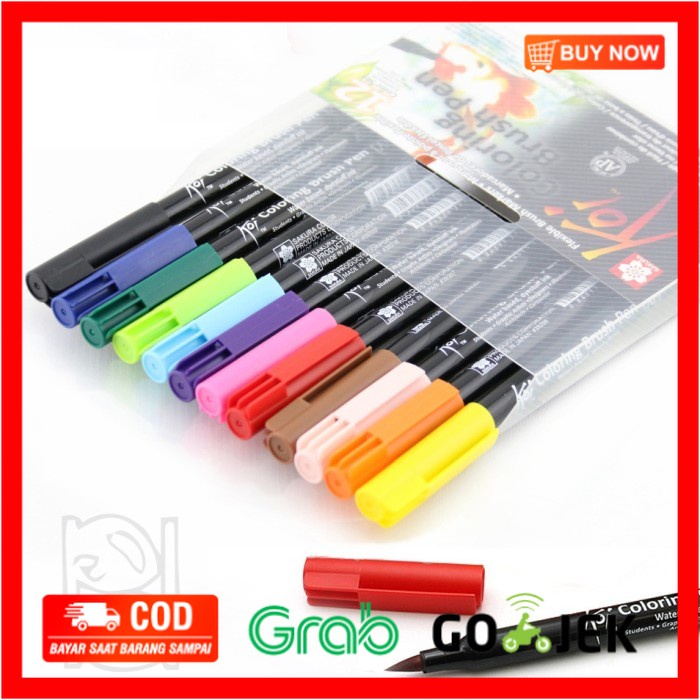 

(BISA COD) SAKURA KOI COLORING BRUSH PEN - 12 color basic set