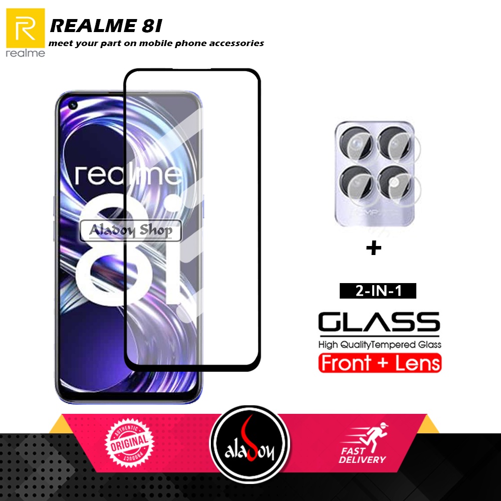 PAKET 2 IN 1 Tempered Glass Layar Realme 8I 2021 + Tempered Glass Camera