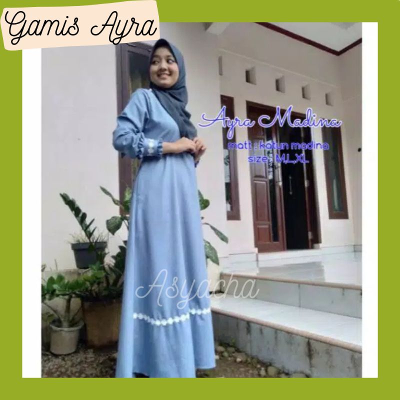 Ayra Dress Gamis Polos Bahan Katun Madina (halus, adem, jatuh)