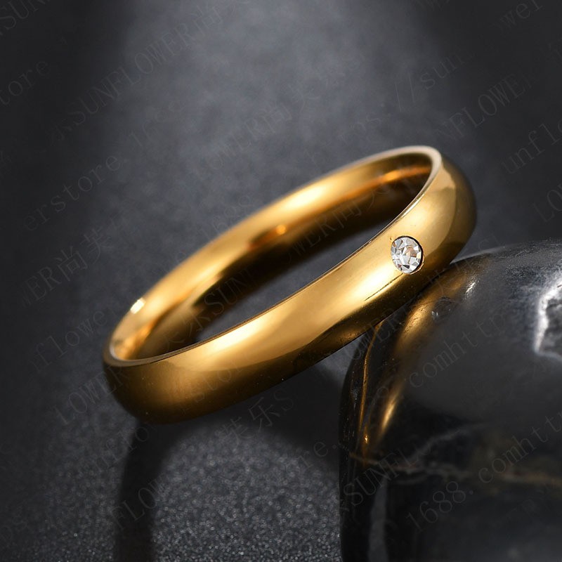 Cincin Titanium Polos 1 Mata Rose Gold Silver Rose Pria Wanita Anti Karat - BR316