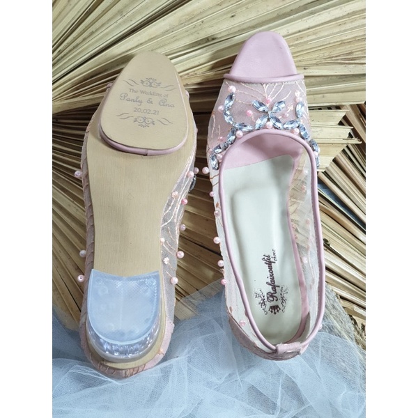 sepatu wanita wedding peach Mahesa peach 5cm kaca