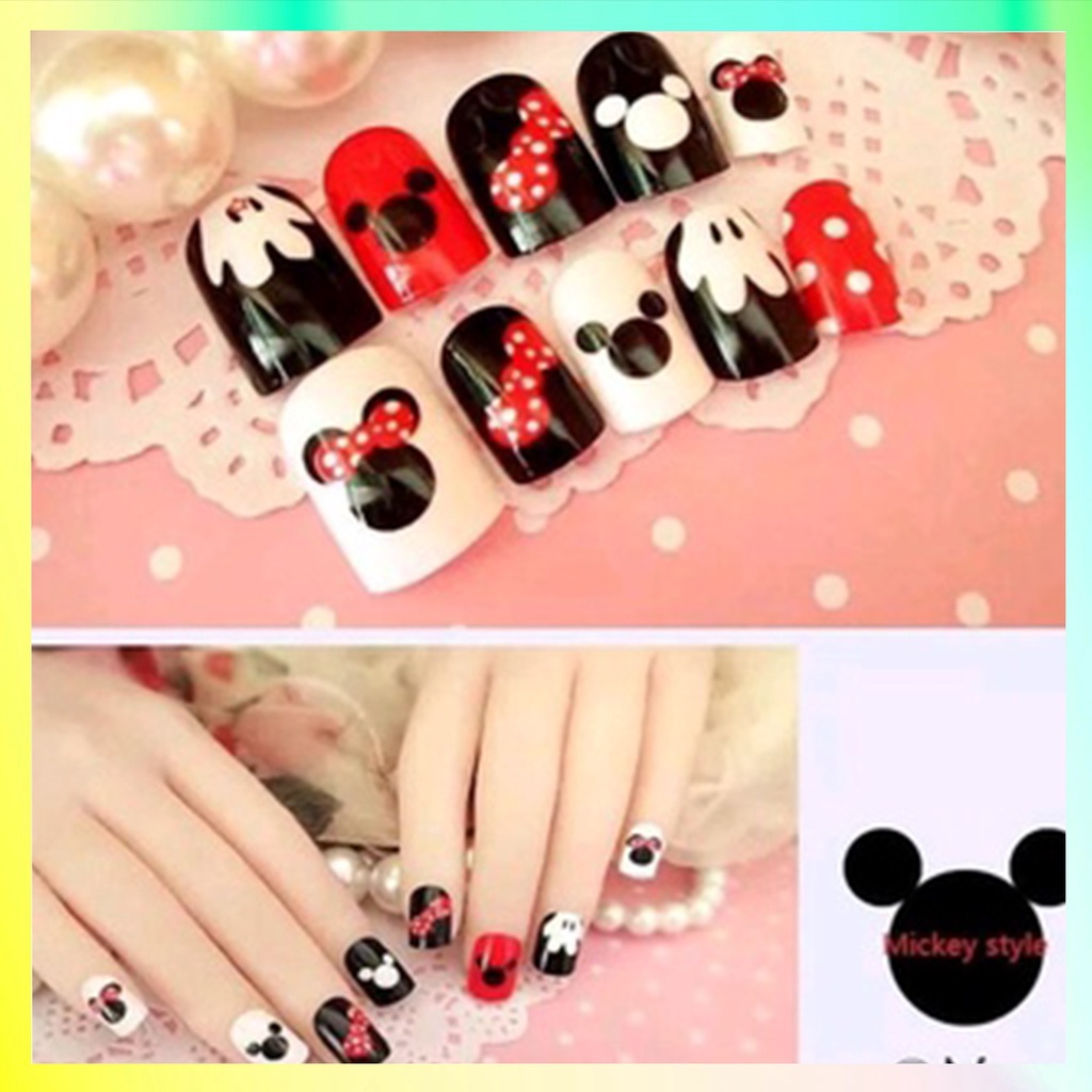 Mickey 24 Pcs Fake Nail Manicure Sticker Durable KU031