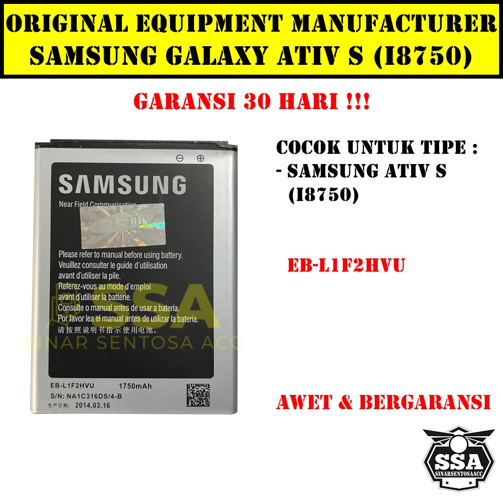 Baterai Original OEM Samsung Galaxy ATIV S I8750 EB-BL1F2VU BL1F2VU HP Ori Battery Batrai Batre Batu Batere GARANSI AWET MURAH