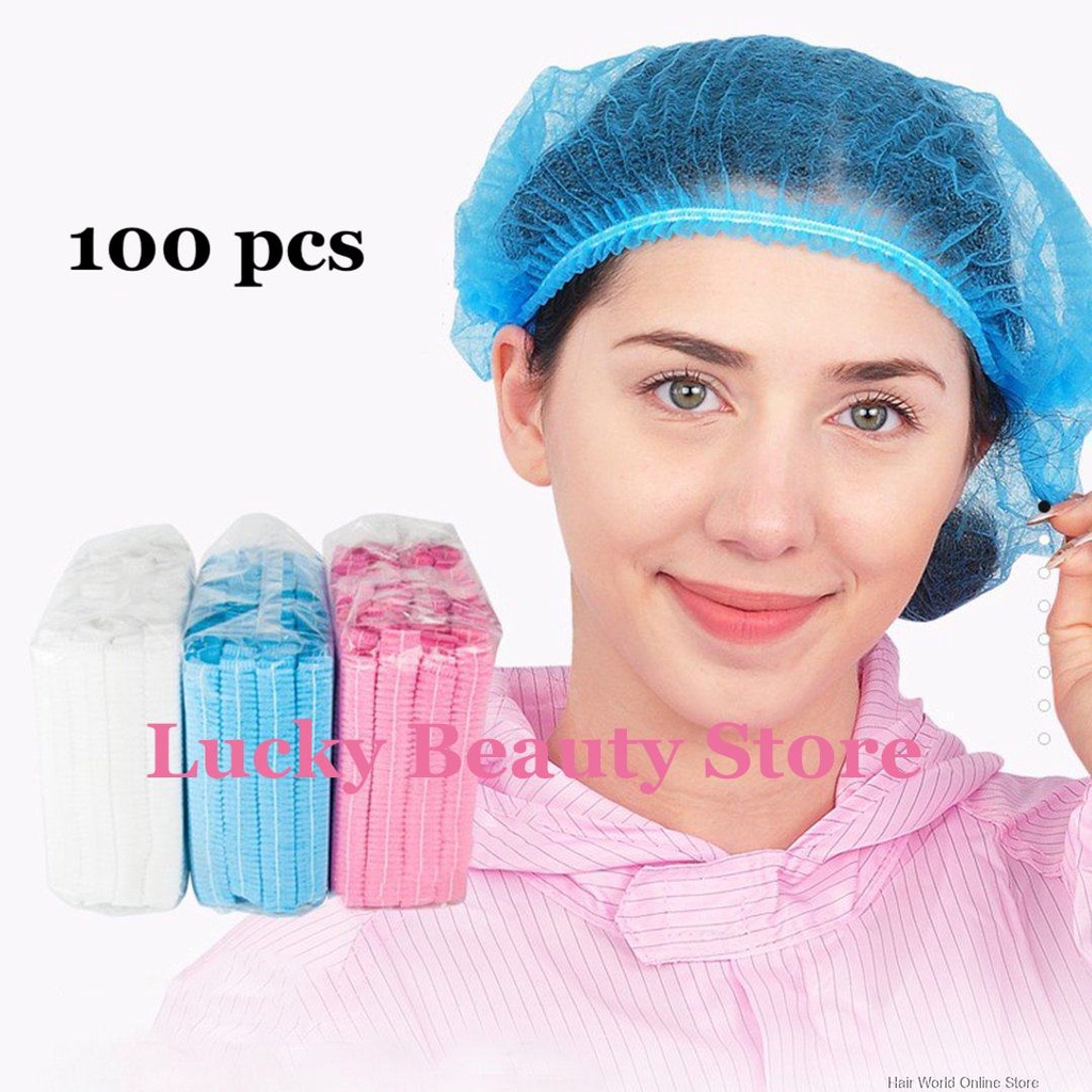 100 pcs DISPOSABLE SHOWER CAP PENUTUP KEPALA MANDI TRAVEL HAIR NET NURSE CAPS BAHAN NON WOVEN showercap nurse cap head mob surgical