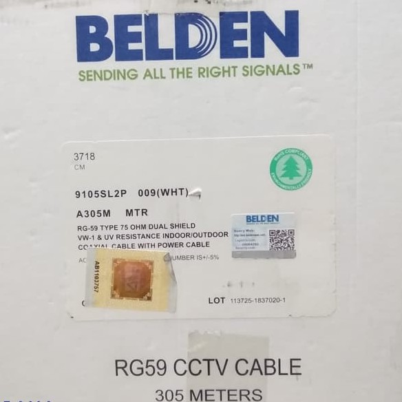 Kabel CCTV Rg59 Belden + Power [305meter] 75ohm Indoor Outdoor 9105SL2P