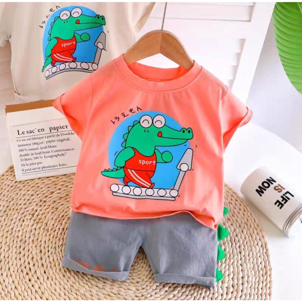 Promo !! Setelan anak laki-laki animasi Setelan crocodille sport usia 1-3th