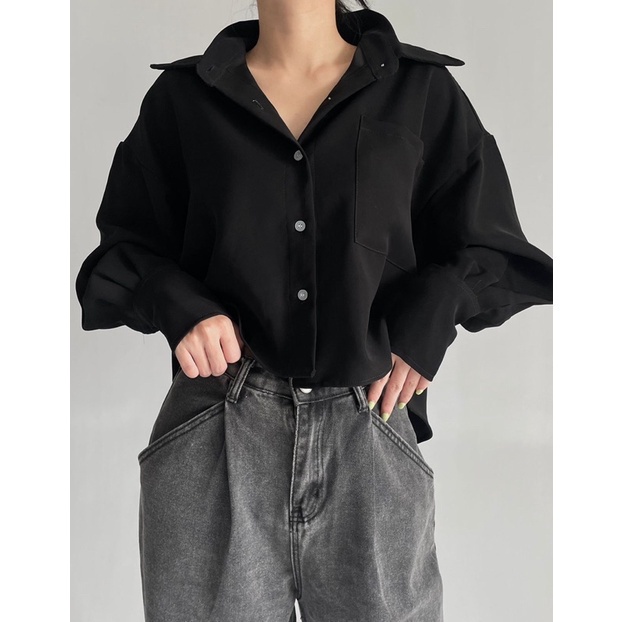 SIVALI Kemeja Wanita Lengan Panjang Casual/Kerja - Oversized Shirt - Outer Kemeja Crop 3306