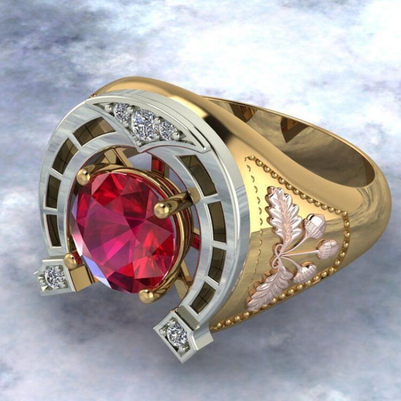 Cincin Emas Ukiran Aksen Ruby Kecil Untuk Hadiah Hari Valentine