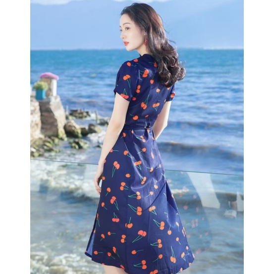 DRESS PANTAI MOTIF LENGAN PENDEK DS17