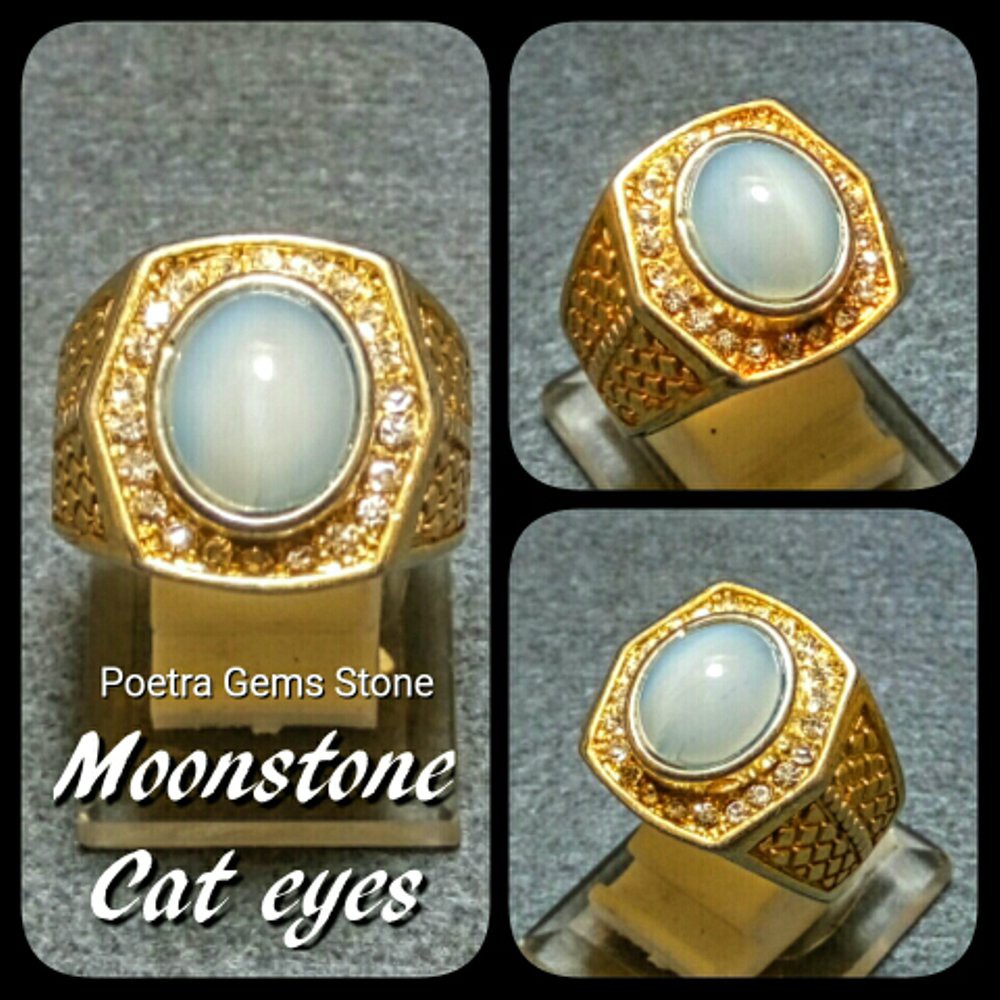 CINCIN BATU AKIK PERMATA MOONSTONE CAT EYE'S SIZE KANTORAN MEWAH BERKELAS