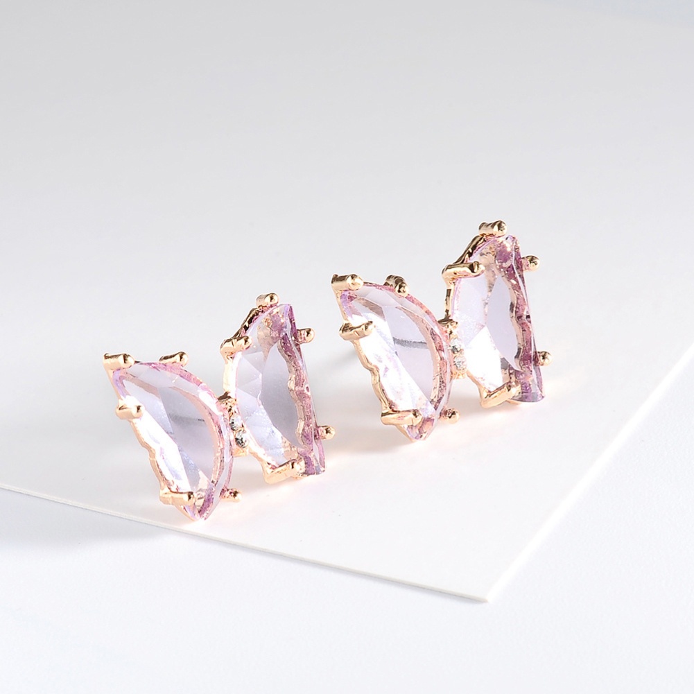 Anting Stud Desain Kupu-Kupu Aksen Kristal Tiruan Model Transparan Untuk Wanita