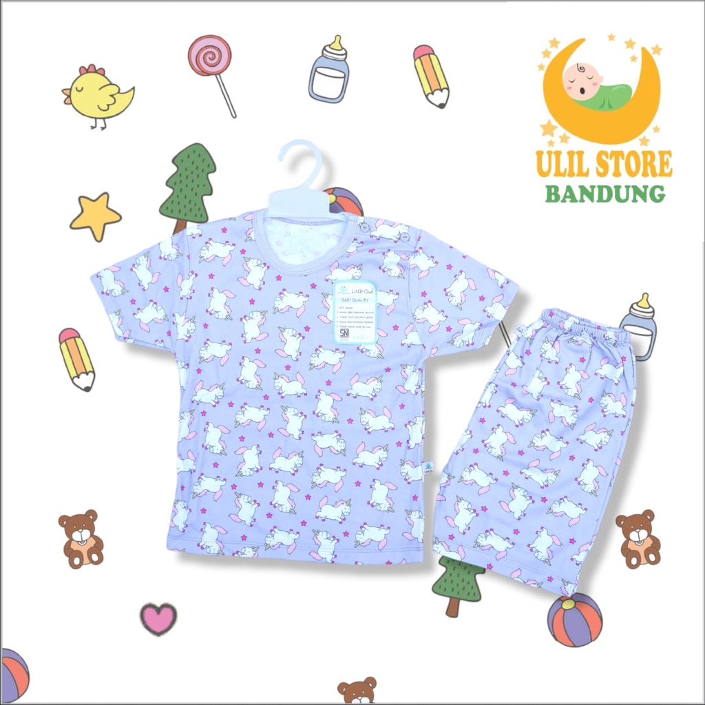 Setelan Baju Bayi Anak Pendek Oblong SNI  Celana Pampers 1-4 Tahun Premium Katun Little Owl