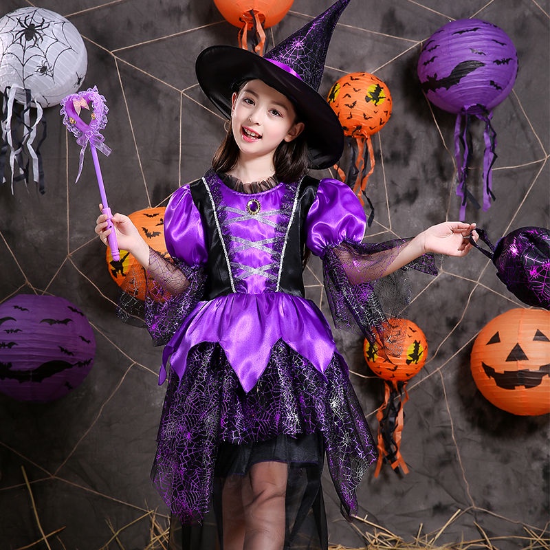 Kostum Halloween Gadis Sesuai dengan Anak-anak Masquerade Dress Up Penyihir Rok Karena Putri Penyihi