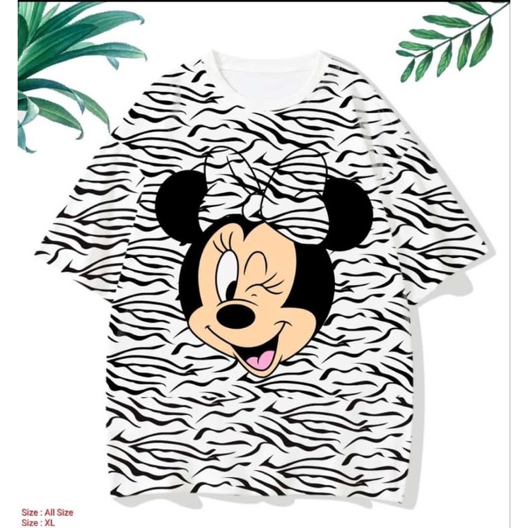kaos Minnie leopard motif hitam putih