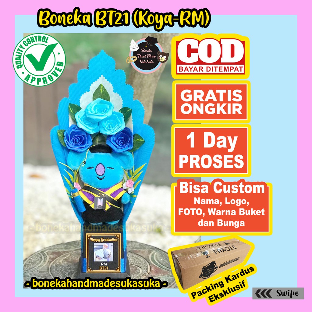 Gift For Graduation Wedding Anniv Buket Boneka BTS BT21 Custom Bunga Buket Bonekahandmadesukasuka