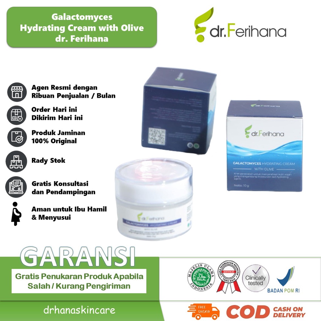 Galactomyces Hydrating Cream With Olive dr. Ferihana Cosmetics &amp; Skincare Merupakan Krim Pelambab Wajah yang Mampu Mengunci Kadar Air Mencerahkan Kulit Sekaligus Anti Aging