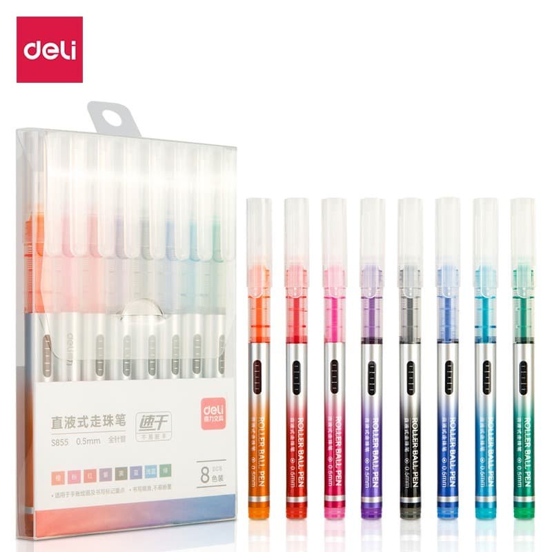Pulpen DELI Roller Pen  0.5mm 8Warna - S855