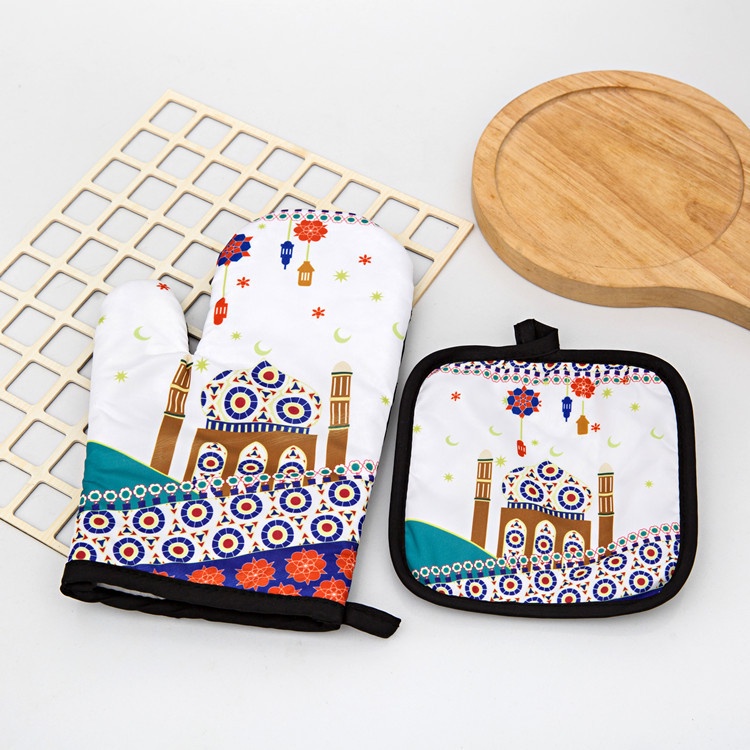 CELEMEK DAPUR MASAK Ramadhan Hadiah Sarung Tangan Oven Tebal Tahan Panas Sarung Bantal Lebaran Tebal Taplak Meja Set Properti Foto Tema Ramadhan Table Cloth Set Hampers Hadiah Idul Fitri Lebaran Souvenir Hiasan Eid Mubarak gift hampers unik Bulan Bintang
