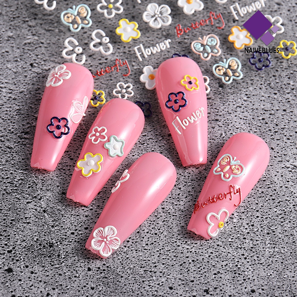 Naiveblue &gt; Stiker Kuku 3D Motif Hati / Bunga Tahan Air Untuk Nail Art