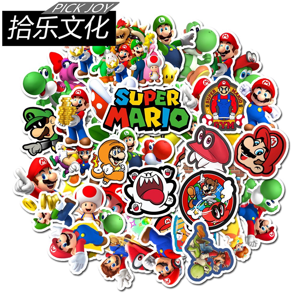 50 Super Mario Cartoon Stickers Toy Computer Mobile Phone Notebook Water Cup Helmet Luggage Personalized Graffiti Creative Waterproof Stickers