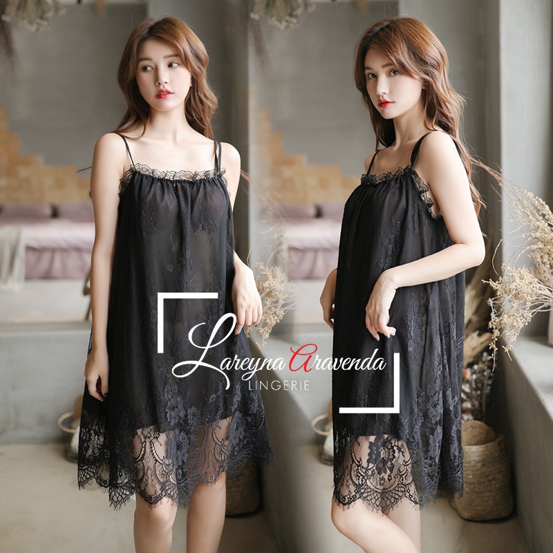 Lareyna Aravenda Set Lingerie Jumbo + CD Gaun Malam Charming Lace Babydoll LG175