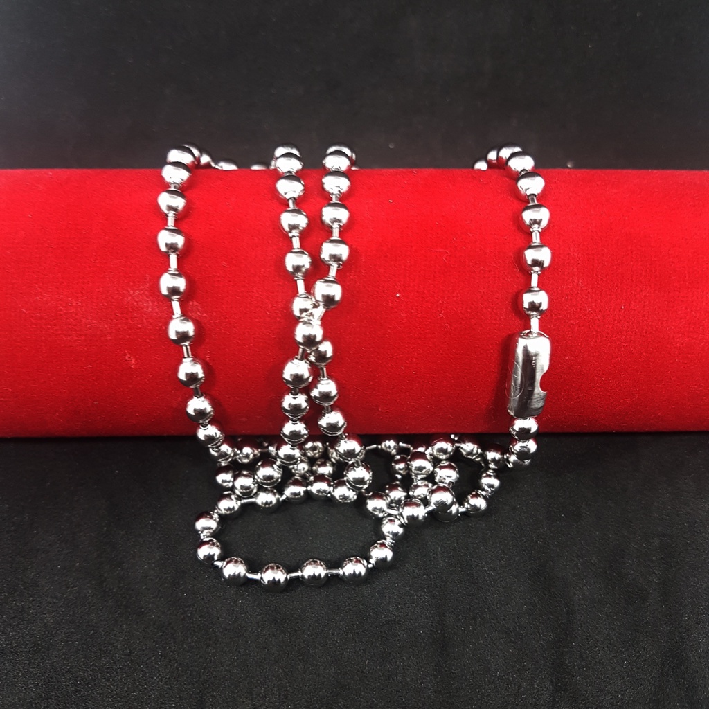 Kalung besi putih asli ambon, model biji lada ukuran 6 ml panjang 75cm