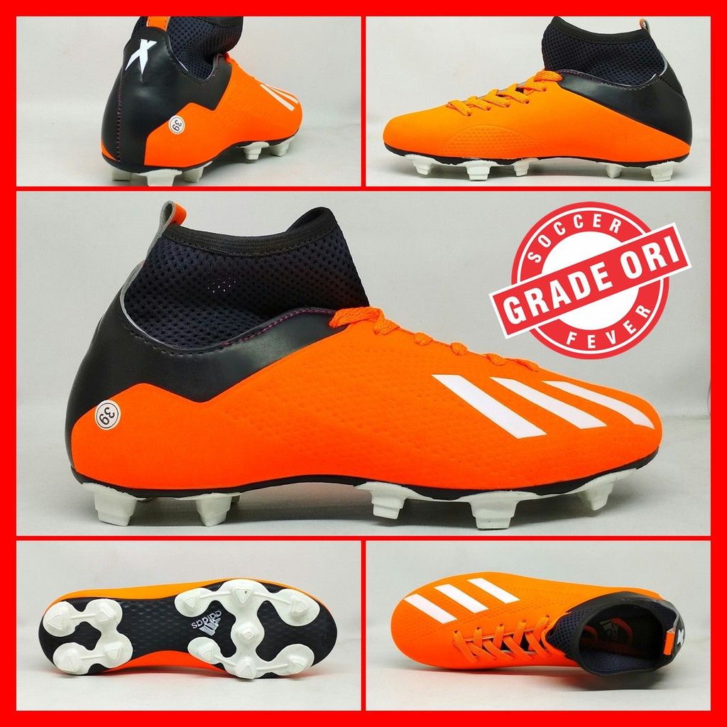 Sepatu Sepak Bola Dewasa Adidas X Messi Orange Hitam List Putih Boot