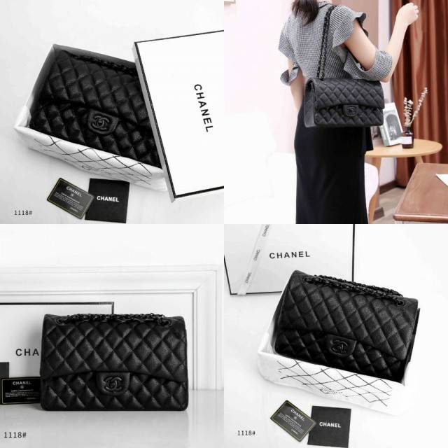 Chanel Classic Flap Caviar So Black With Box 1118