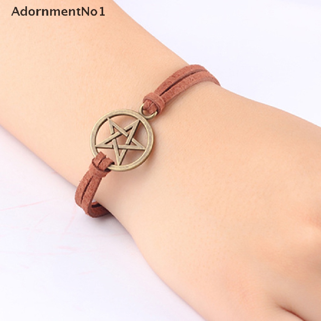 (AdornmentNo1) Gelang Tangan Tali Coklat Aksen Liontin Pentagram Perunggu Gaya Retro Untuk Wanita