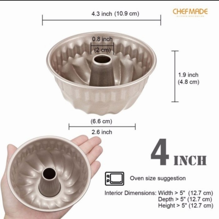 Chefmade Kugelhopf cake pan 4inch isi 4pcs - WK9033-4