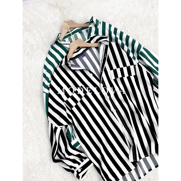 MDLV ~ 4106 CAROL STRIPED BLOUSE / KEMEJA GARIS IMPORT / FASHION KOREA TERBARU IMPORT