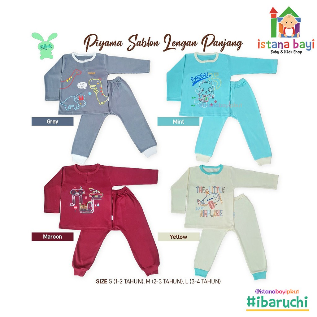 Aruchi Setelan Polos sablon Panjang - Aruchi piyama bayi/Aruchi baby/Piyama bayi/Piyama anak