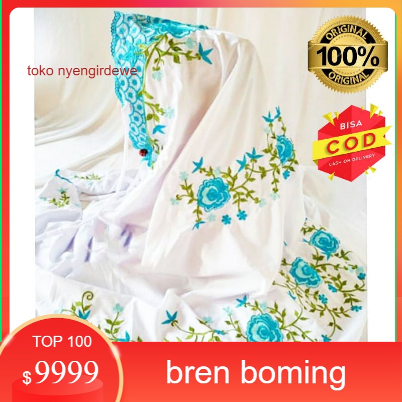 Mukena Dewasa Putih Terusan Bordir Polino Silk Super Warna Hitam Mukenah dewasa  Lajuran/Lajur Katun