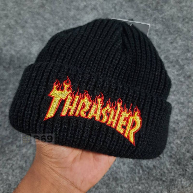 TOPI KUPLUK THRASHER FLAME SHORT BEANIE HAT ORIGINAL