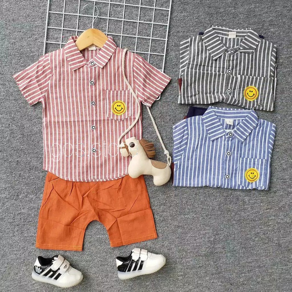 gos SET IMPORT SMILE KRAH SALUR setelan anak cowok import motif